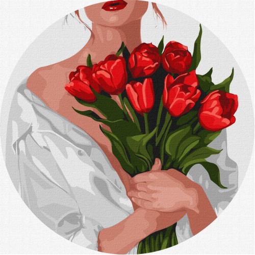Картина по номерам "Девушка с тюльпанами" KHO-R1159 d26 см