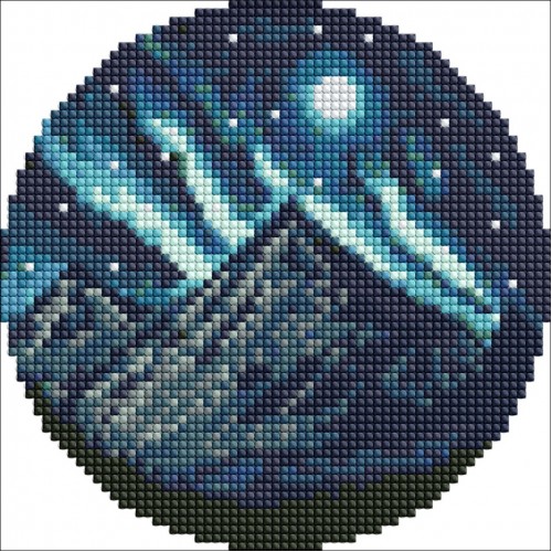 Алмазная мозаика на круглом подрамнике "Ночное сияние" AM-R7916 с АВ стразами d19см