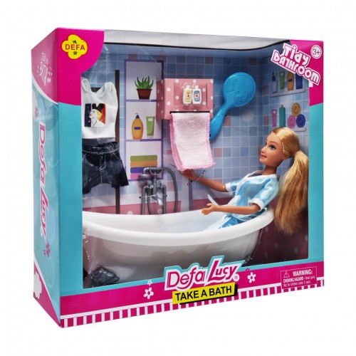 Детская кукла с ванночкой DEFA 8444 полотенце, расческа, одежда