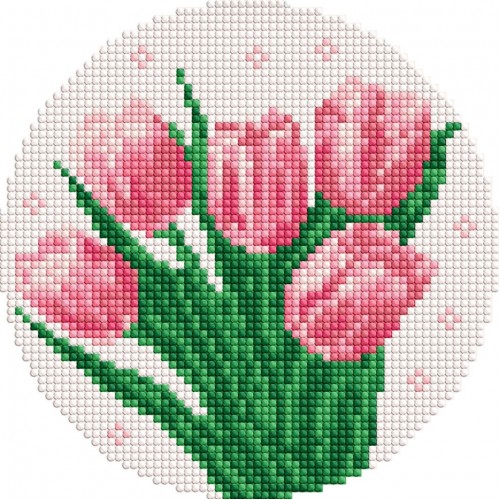 Алмазная мозаика на круглом подрамнике "Нежные тюльпаны" AM-R7935 d19 см