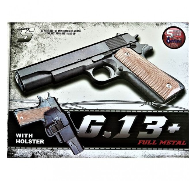 Детский пистолет "Colt M1911 Classic" Galaxy G13+ Металл-пластик с кобурой черный