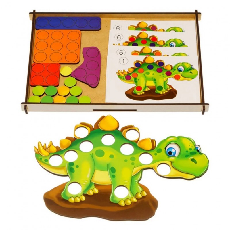 Деревянная мозаика "Динозаврик" Ubumblebees (ПСД193) PSD193, 8 карт с заданиями