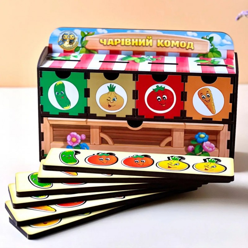 Деревянная настольная игра "Овощи -2" Ubumblebees (ПСД008) PSD008 сортер-комодик