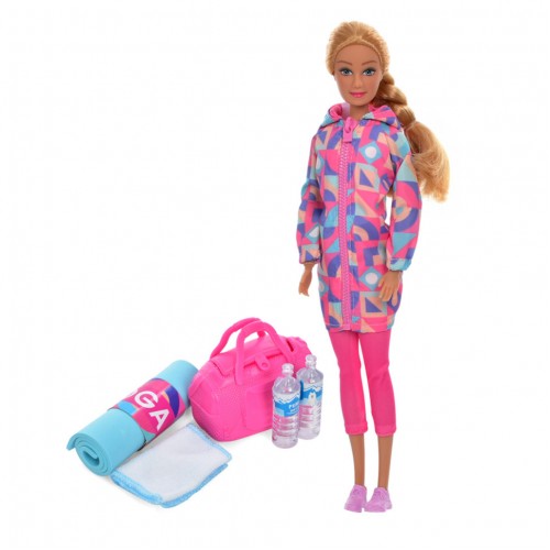 Детская кукла Спортсменка DEFA 8477 сумочка, коврик для йоги, 2 бутылки воды