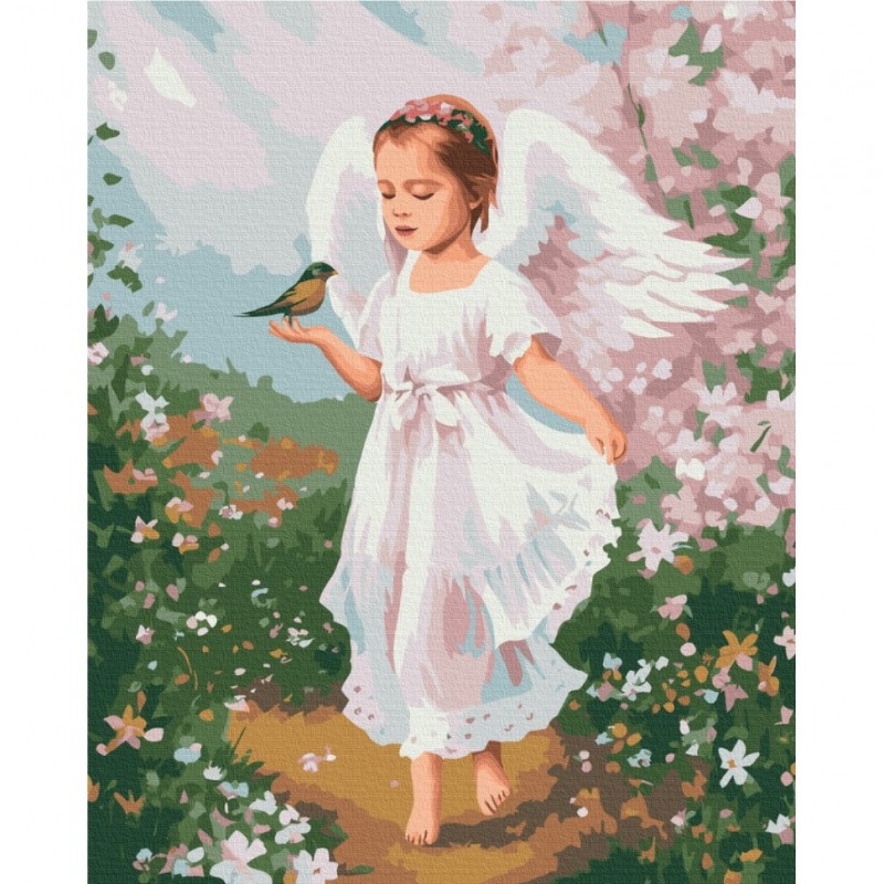 Картина по номерам "Ангелочек с птичкой" BS53707 Brushme 40х50 см
