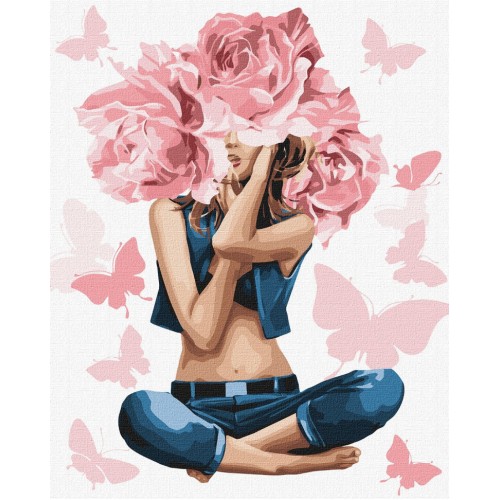 Картина по номерам "Девушка-роза" Идейка KHO4798 40х50 см