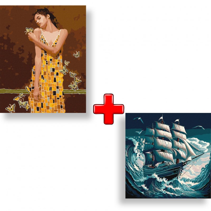 Набор картин по номерам 2 в 1 "В объятиях бабочек" 40х50 KHO2600 и "Шторм на море" 40х40 KHO2775