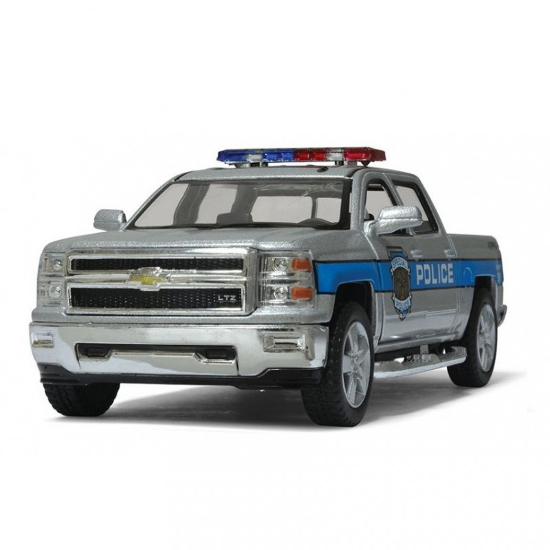 Инерционная машинка "Police" Chevrolet Silverado 2014 KT5381WPR(Silver) серый, масштаб 1:46