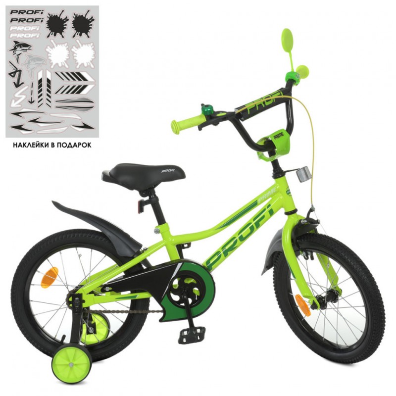 Велосипед детский PROF1 Y16225-1 16 дюймов, салатовый