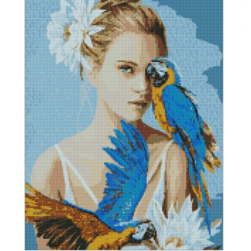 Алмазная мозаика "Девушка с голубыми попугаями" ©Ira Volkova" AMO7208 40х50см