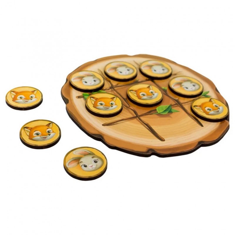 Деревянная настольная игра "Крестики-нолики" Ubumblebees (ПСД158) PSD158 зайчик и лисичка
