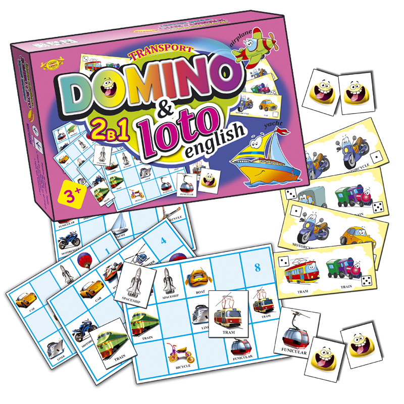 Детская развивающая настольная игра "Домино+Лото. Транспорт" MKC0220 на англ. языке