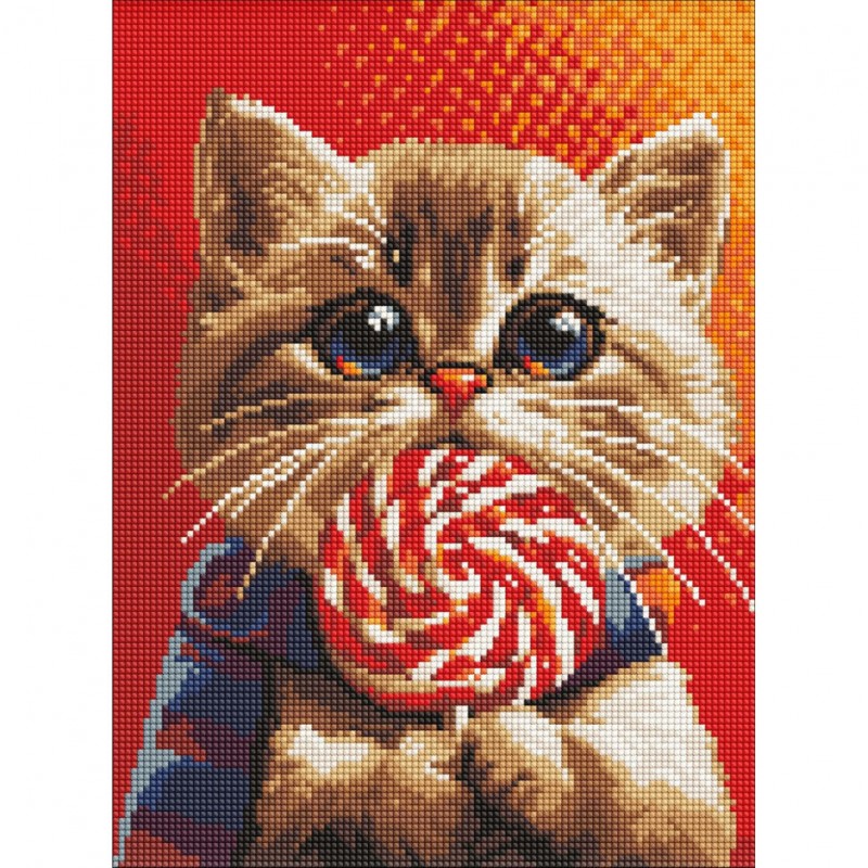 Алмазная мозаика "Котик с конфетой" AMO7976 30х40 см