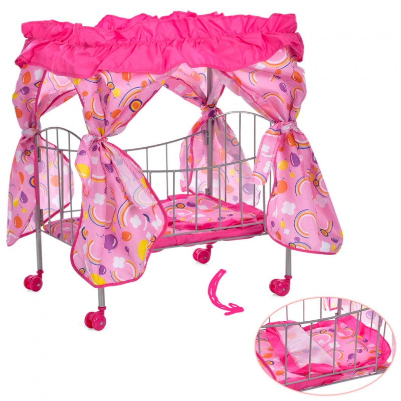 Детская игровая кровать для куклы 9350/015-2 железная с балдахином