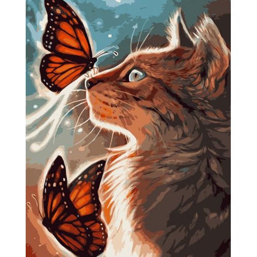 Картина по номерам "Кот с бабочками" ★★★★ VA-1025