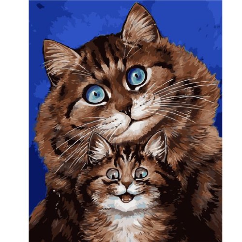 Картина по номерам "Кошка с весёлым котёнком" ★★★★