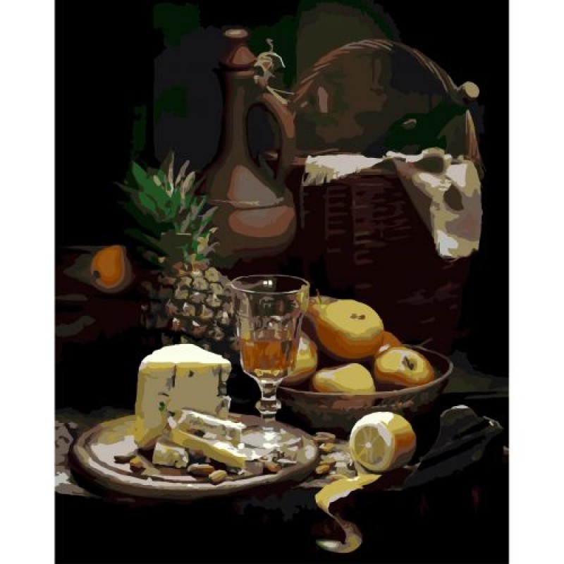 Картина за номерами "Натюрморт: фрукти та вино" ★★★★ Комбінований Білий (180825)