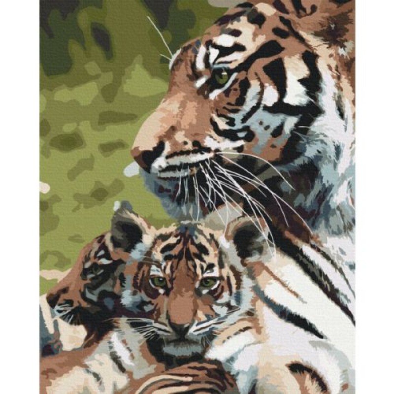 Картина за номерами "Сім'я тигрів" ★★★ Комбінований Різнобарв'я (203287)