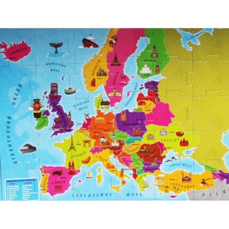 Магнітний пазл "Карта Європи", 30 елементів, 38 х 28 см Комбінований Різнобарв'я (211889)