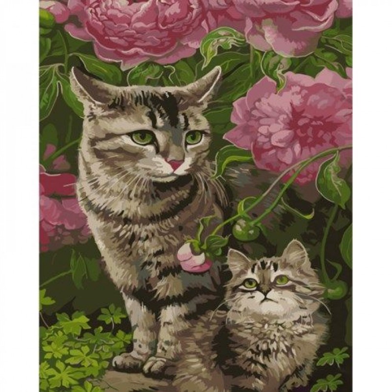 Картина за номерами "Котикики в квітах" ★★★★ Комбінований Різнобарв'я (215457)
