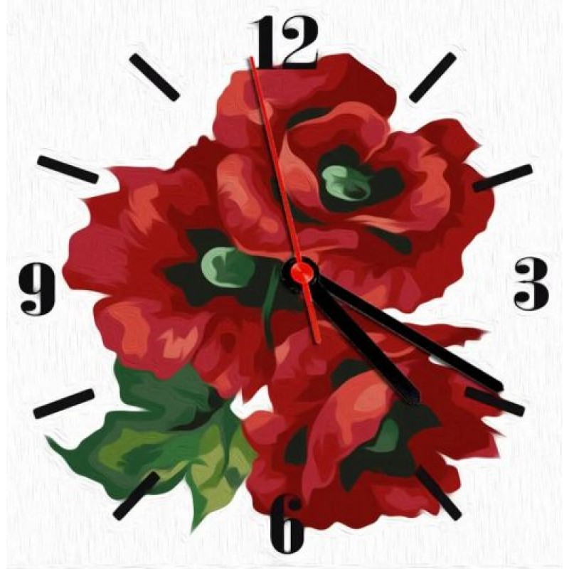 Годинник-картина за номерами "Маки", 30х30 см Комбінований Різнобарв'я (220391)