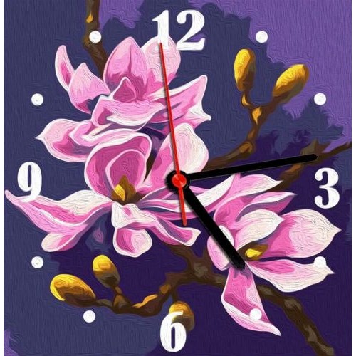 Годинник-картина за номерами "Магнолії", 30х30 см Комбінований Різнобарв'я (220412)