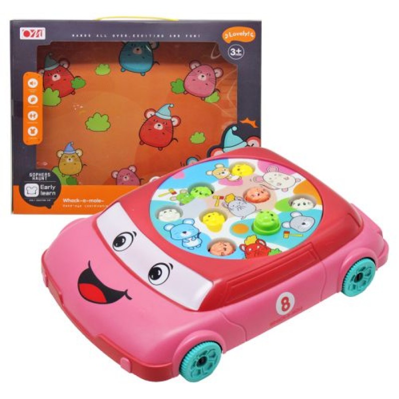 Інтерактивна іграшка "Машинка-стукалка: Впіймай мишку" (рожева) Пластик Рожевий (221543)