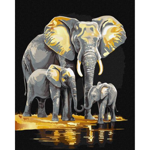 Картина за номерами з фарбами металік "Сімейство слонів" ★★★ Комбінований Різнобарв'я (227109)