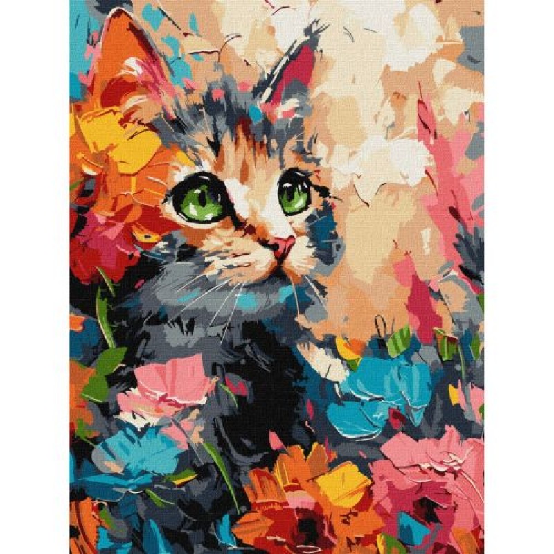 Картина за номерами "Пухнастий котик" 30х40 см Комбінований Різнобарв'я (238371)