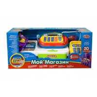 Кассовый аппарат 7019 (12шт/2)"Мой магазин"батар.,продукты,корзинка,в кор. 43*18*18см