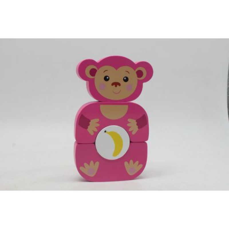 Деревʼяна іграшка "Wooden Block: Мавпочка", 4 елементи Дерево Рожевий (217747)