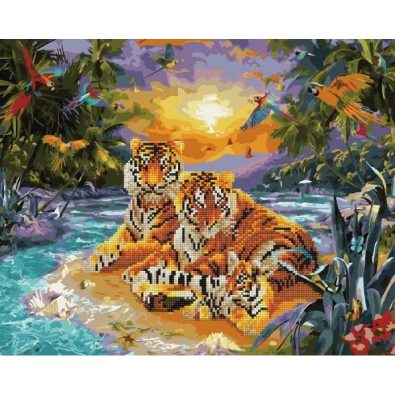 Картина по номерам + Алмазная мозаика "Семья тигров" ★★★★