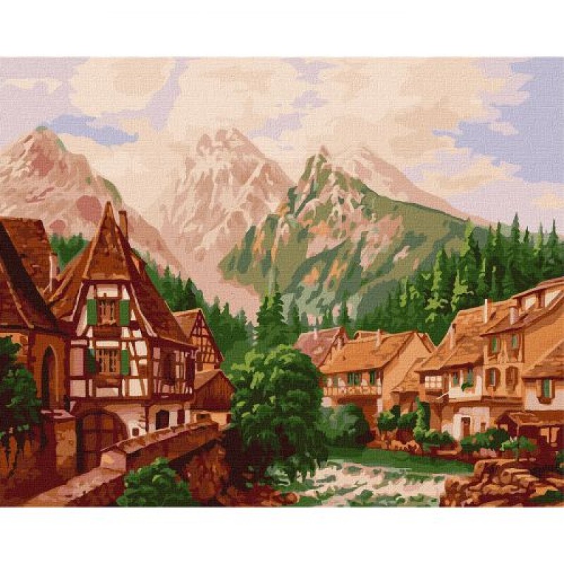 Картина за номерами "Містечко в горах" ★★★★ Комбінований Різнобарв'я (196040)