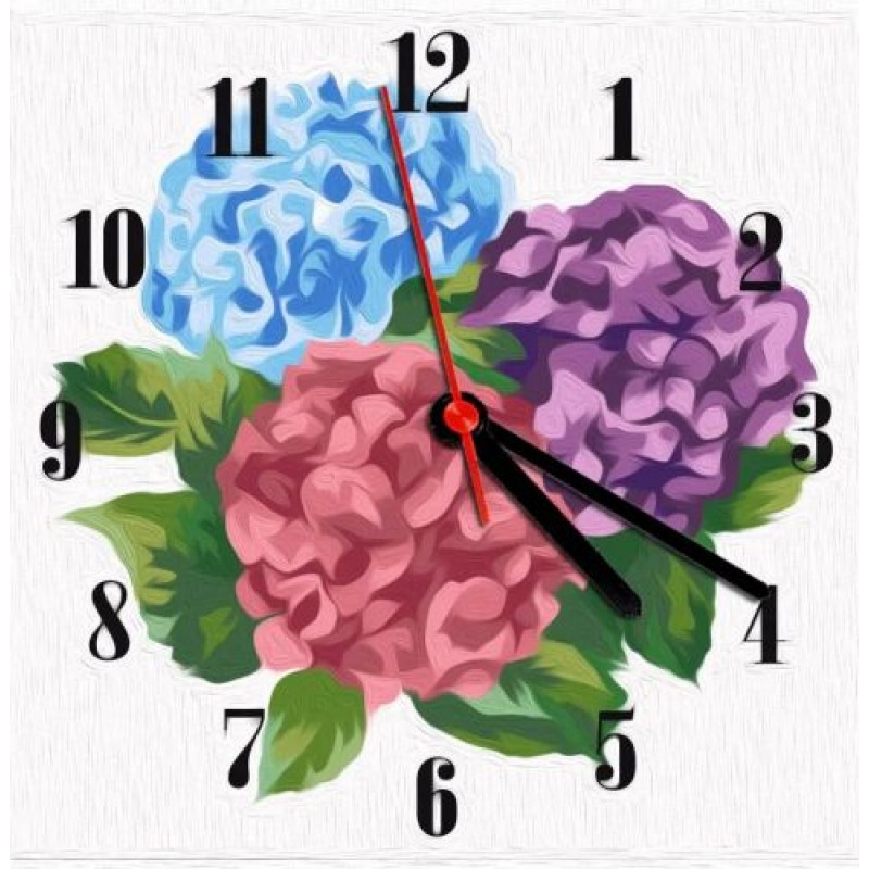 Годинник-картина за номерами "Гортензії", 30х30 см Комбінований Різнобарв'я (220392)