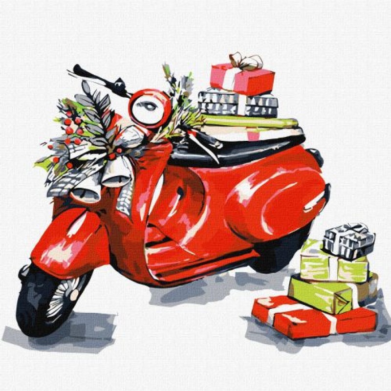 Набір для розпису по номерах. "Різдвяний мотоцикл" 30х30см (225984)