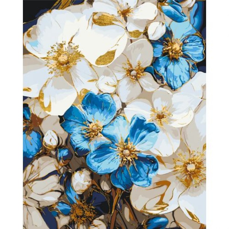 Картина за номерами з фарбами металік "Біло-блакитні квіти" 40х50 см Комбінований Різнобарв'я (234992)