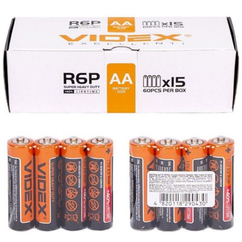 R6P Батарейки Videx AA, сольові (4331) (237681)