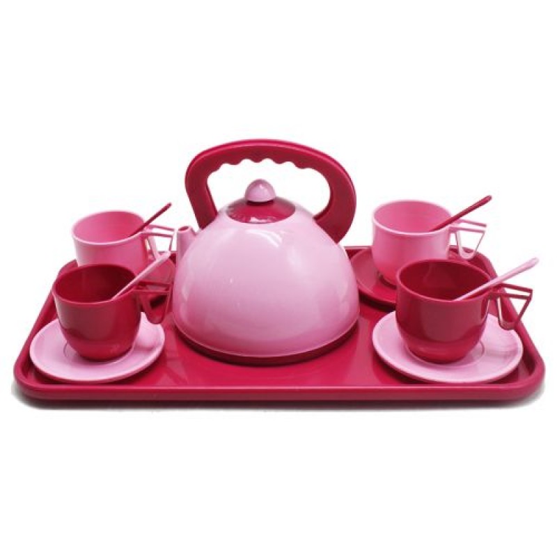 Набір посуду з підносом "Чаювання" (14 елем) пластик Рожевий (203196)