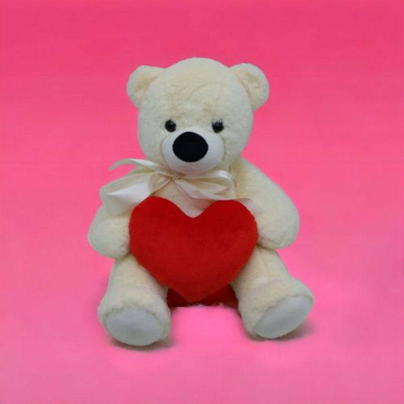 Мʼяка іграшка "Ведмедик з серцем", світлий, 30 см Комбінований Молочний (235022)