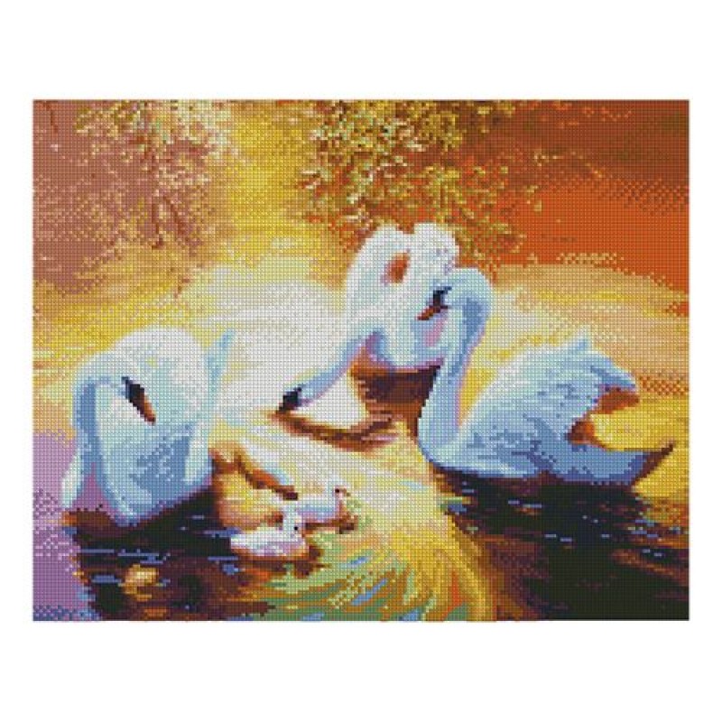Алмазная мозаика "Лебеди на закате в пруду"