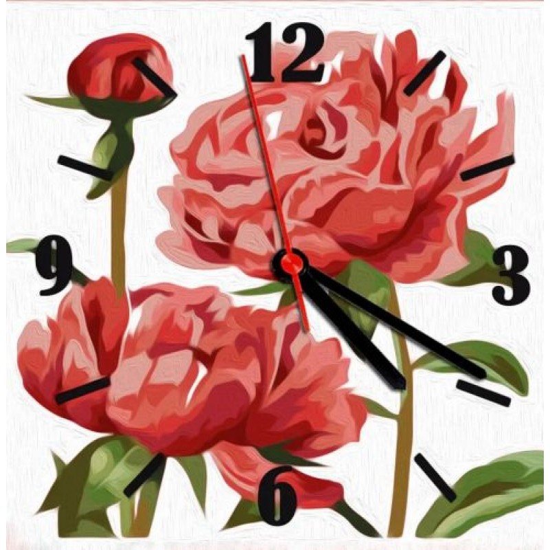 Годинник-картина за номерами "Півонії", 30х30 см Комбінований Різнобарв'я (220393)