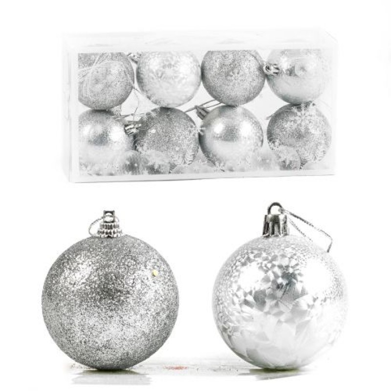 Набір новорічних куль "Срібло" (8 шт) Пластик Сріблястий (223207)