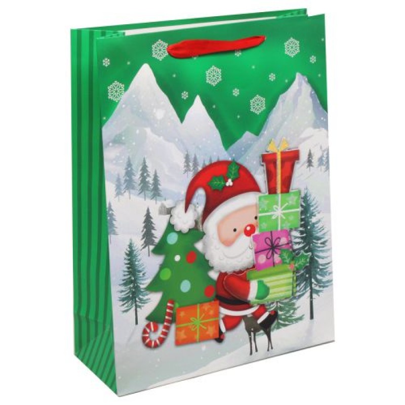 Пакет подарунковий "Санта з подарунками" (30х40 см) Картон Зелений (226444)