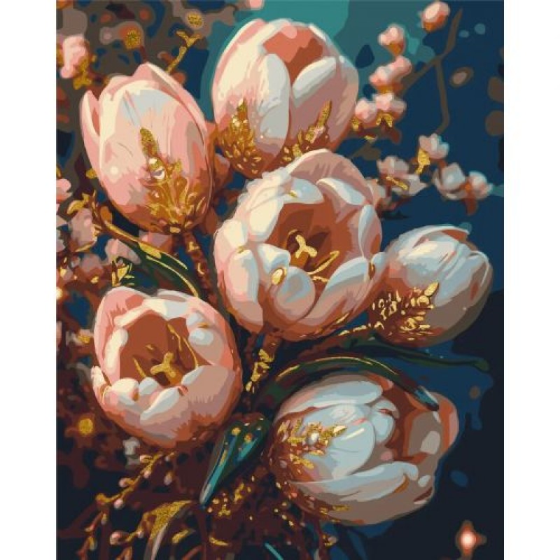 Картина за номерами з фарбами металік (золото) "Ніжні тюльпани" Комбінований Різнобарв'я (234993)