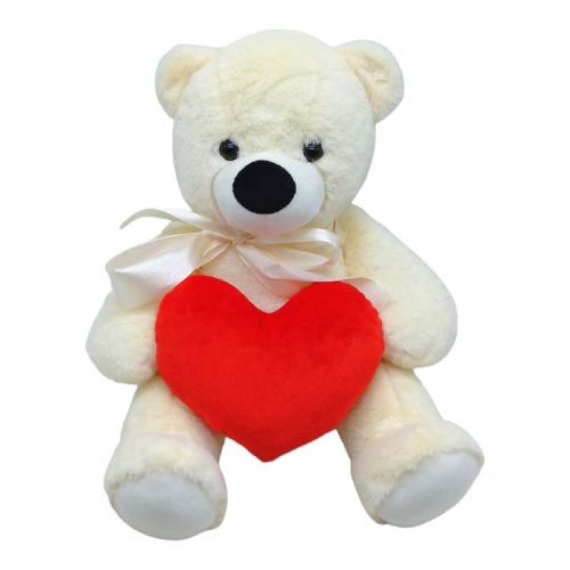 Мʼяка іграшка "Ведмедик з серцем", світлий, 30 см Комбінований Молочний (235022)