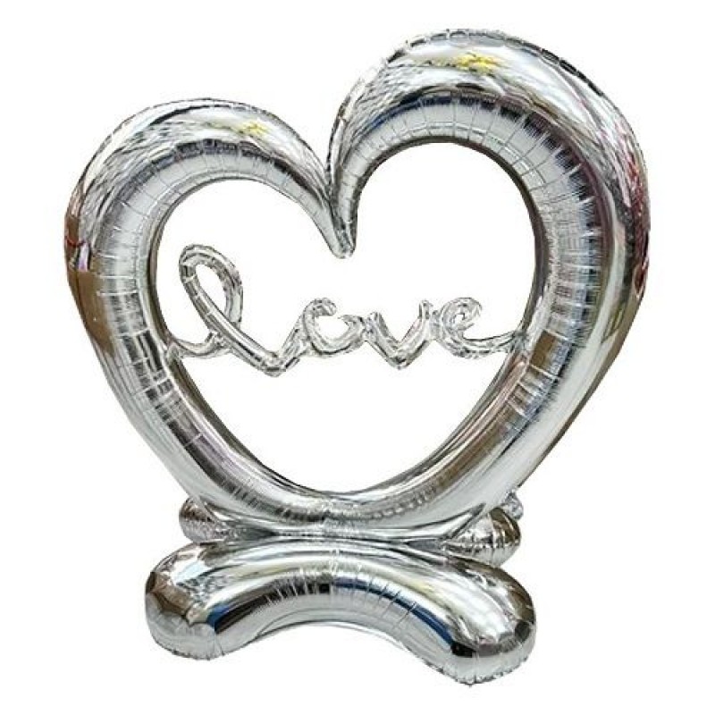 Кулька фольгована на підлогу Серце LOVE, срібна (237305)
