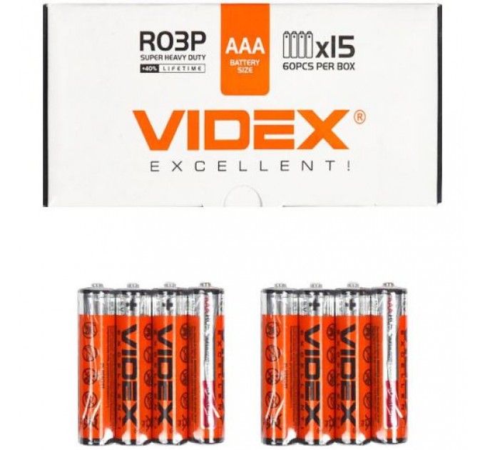 R03P Батарейки Videx AAA, сольові (4332), 4 шт (237682)