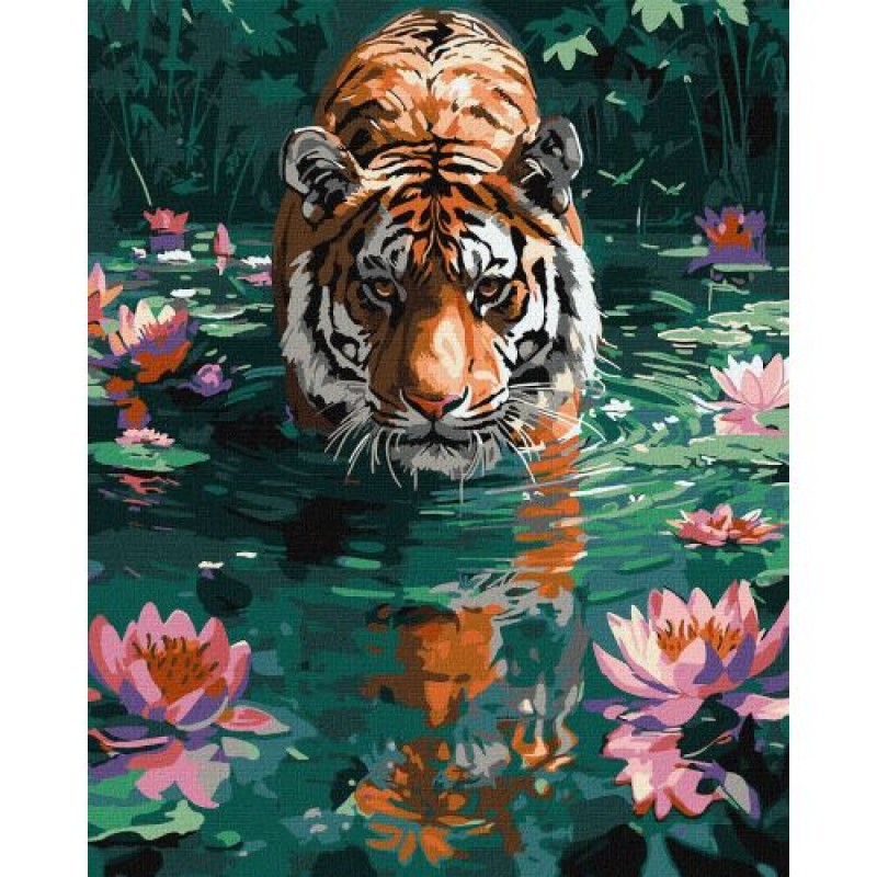 Картина по номерах "Тигр на полюванні" 40х50 см Комбінований Різнобарв'я (240876)