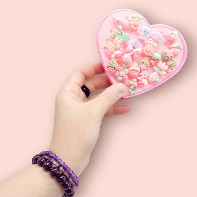 Набір дитячих каблучок "Серце" (24 шт) Пластик Рожевий (239089)
