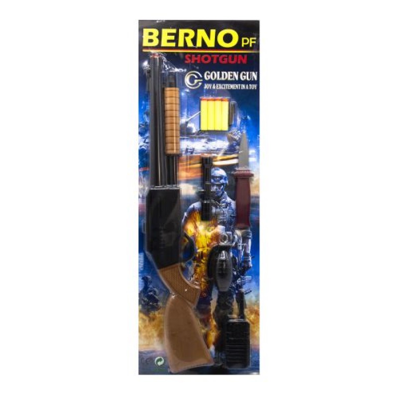 Дробовик "Berno" з м'якими патронами і аксесуарами Пластик Чорно-бежевий (107977)